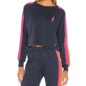 Aviator Nation classic crew neck in heather navy neon XS